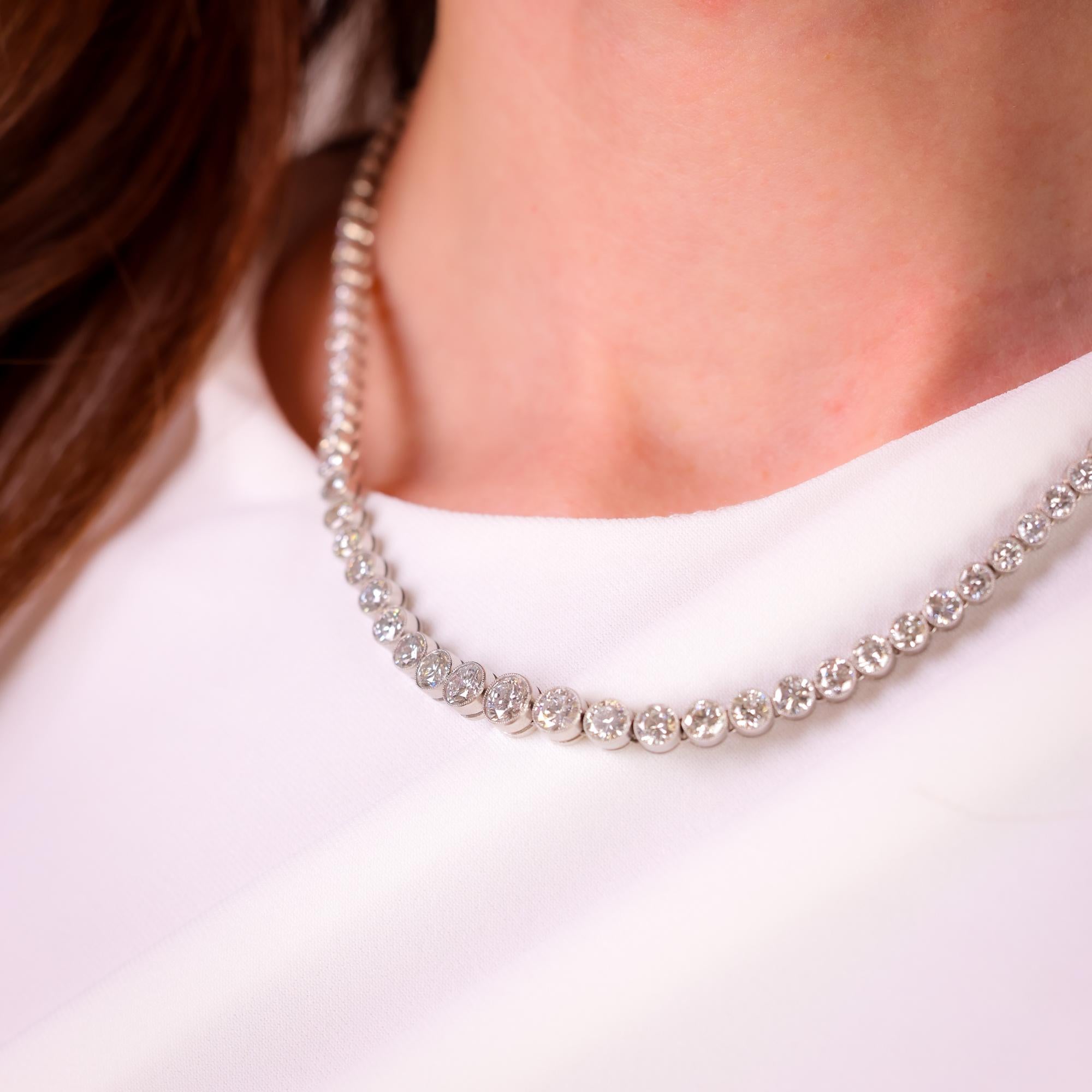 Vintage Inspired 14.58 carat total diamond weight platinum riviera necklace Jack Weir & Sons