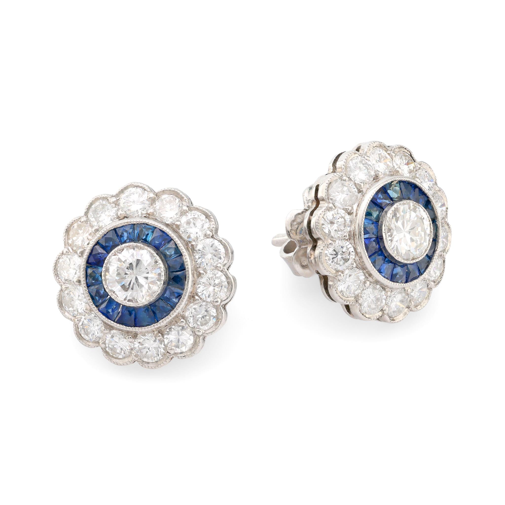 Art Deco style diamond sapphire platinum cluster earrings Jack Weir & Sons