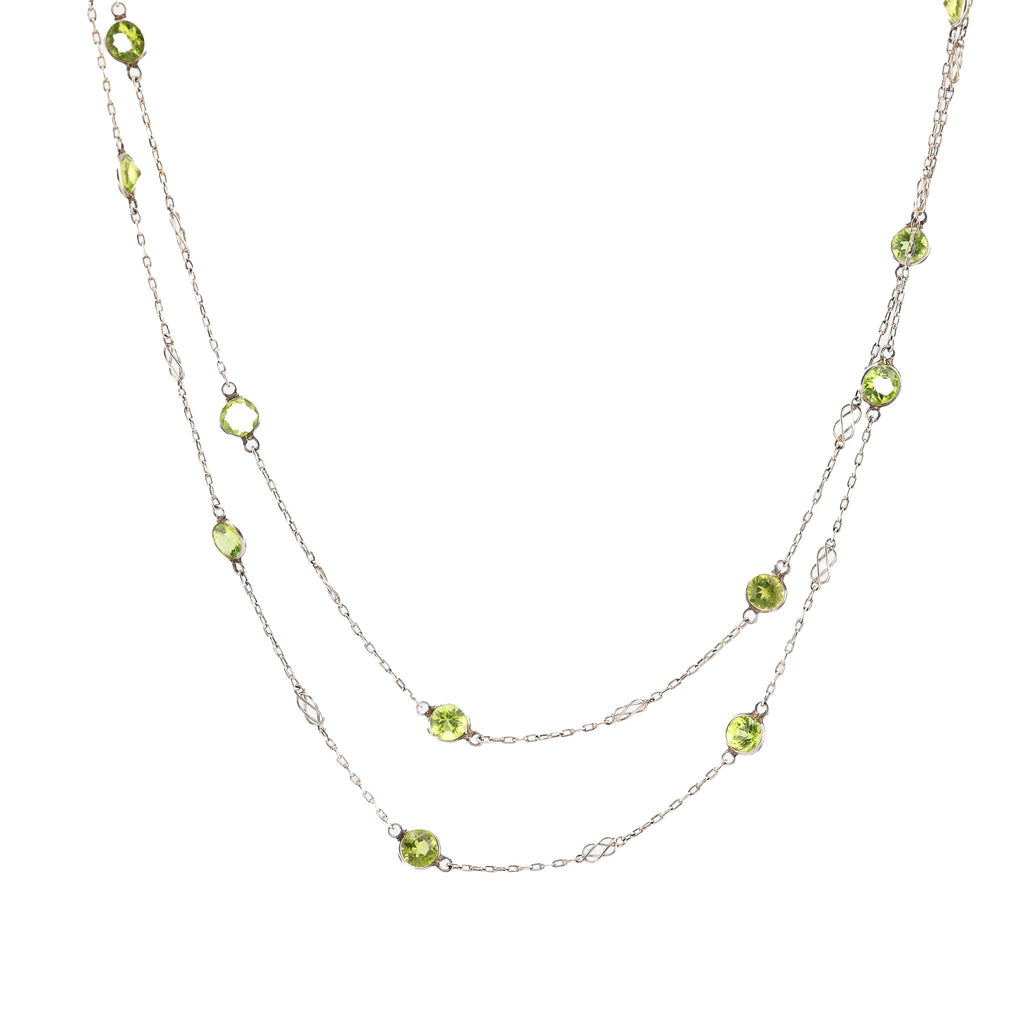 Modern 14.48 carat peridot platinum by the yard necklace Jack Weir & Sons