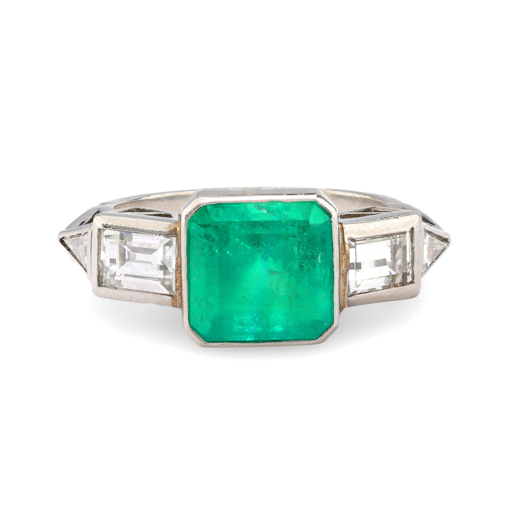 Art Deco style 1.77 carat emerald diamond platinum ring Jack Weir & Sons