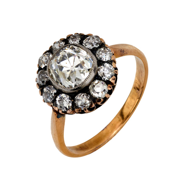 Antique style 1.83 carat old mine cut diamond 18k gold silver cluster ring Jack Weir & Sons