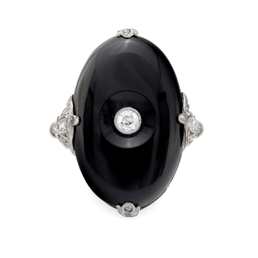 Art Deco onyx diamond platinum ring