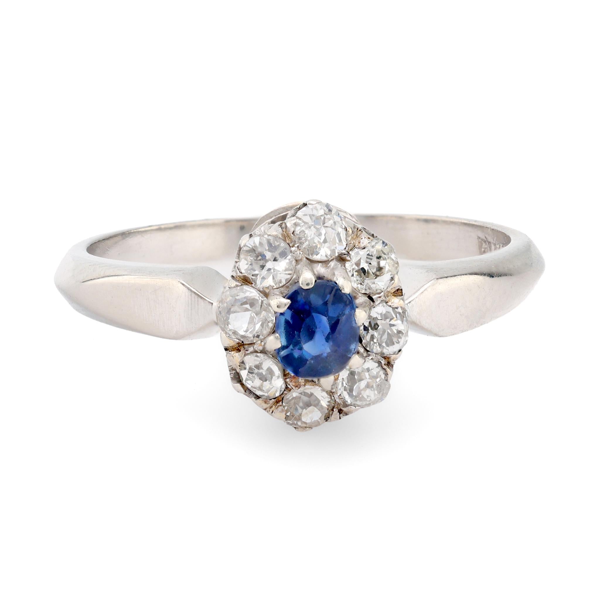 Art Deco sapphire diamond platinum halo ring Jack Weir & Sons