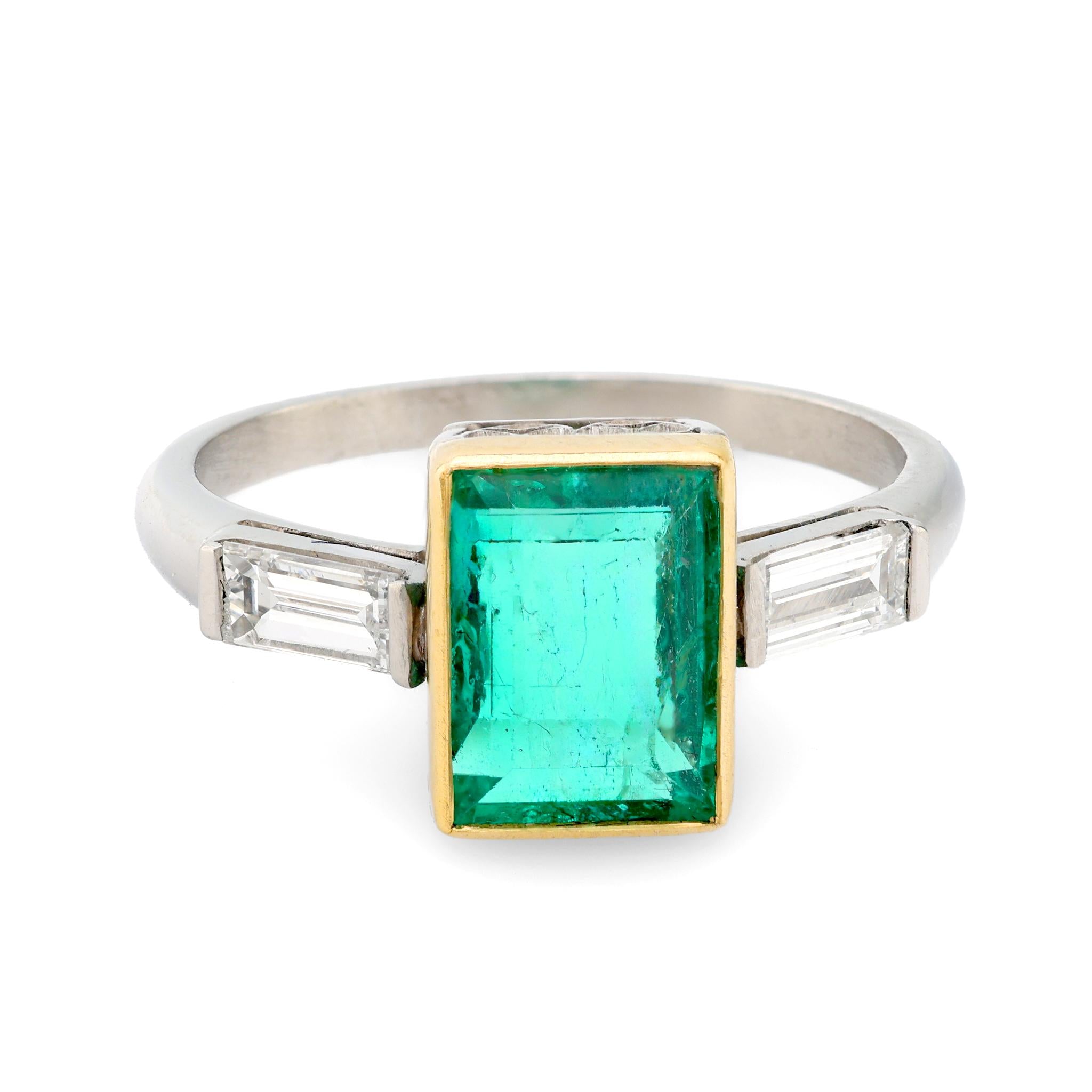 Vintage 1.77 carat emerald diamond platinum and yellow gold ring Jack Weir & Sons