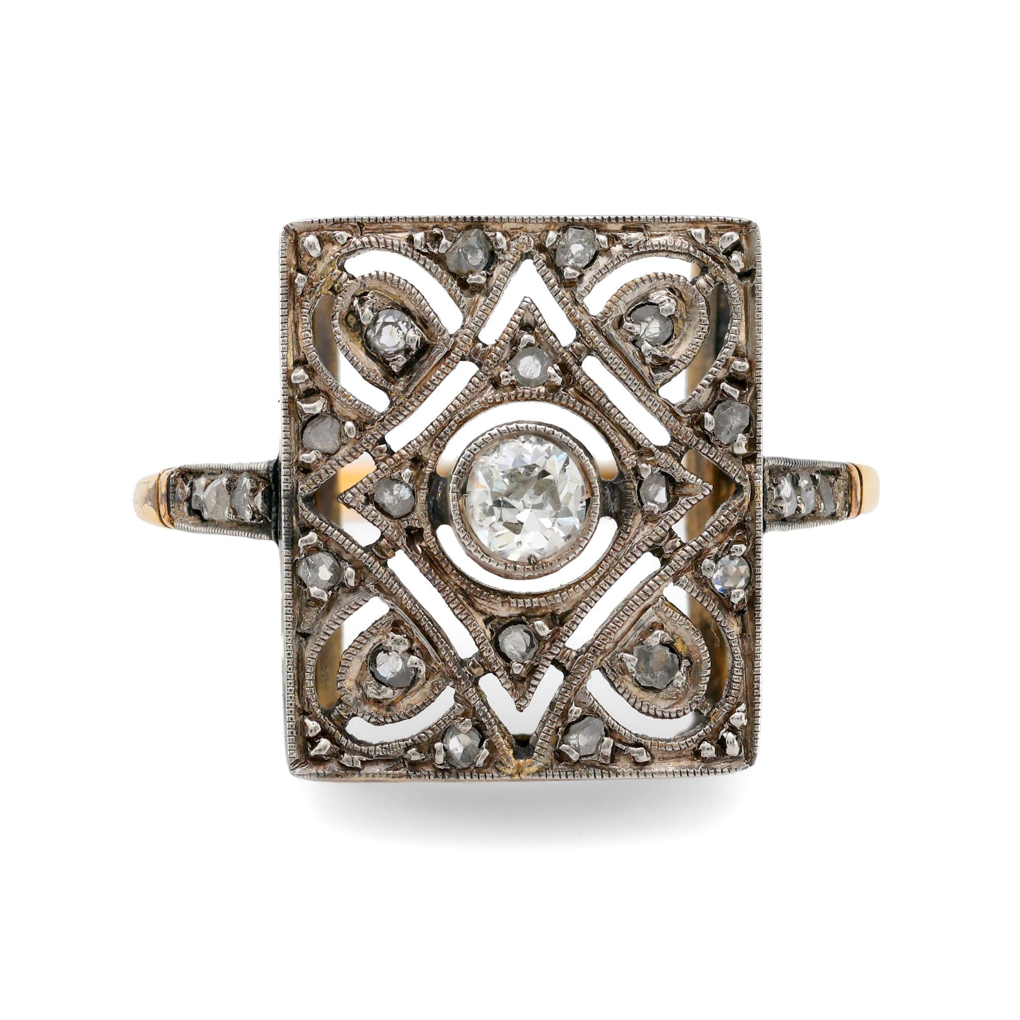 Victorian diamond 18k yellow gold square ring