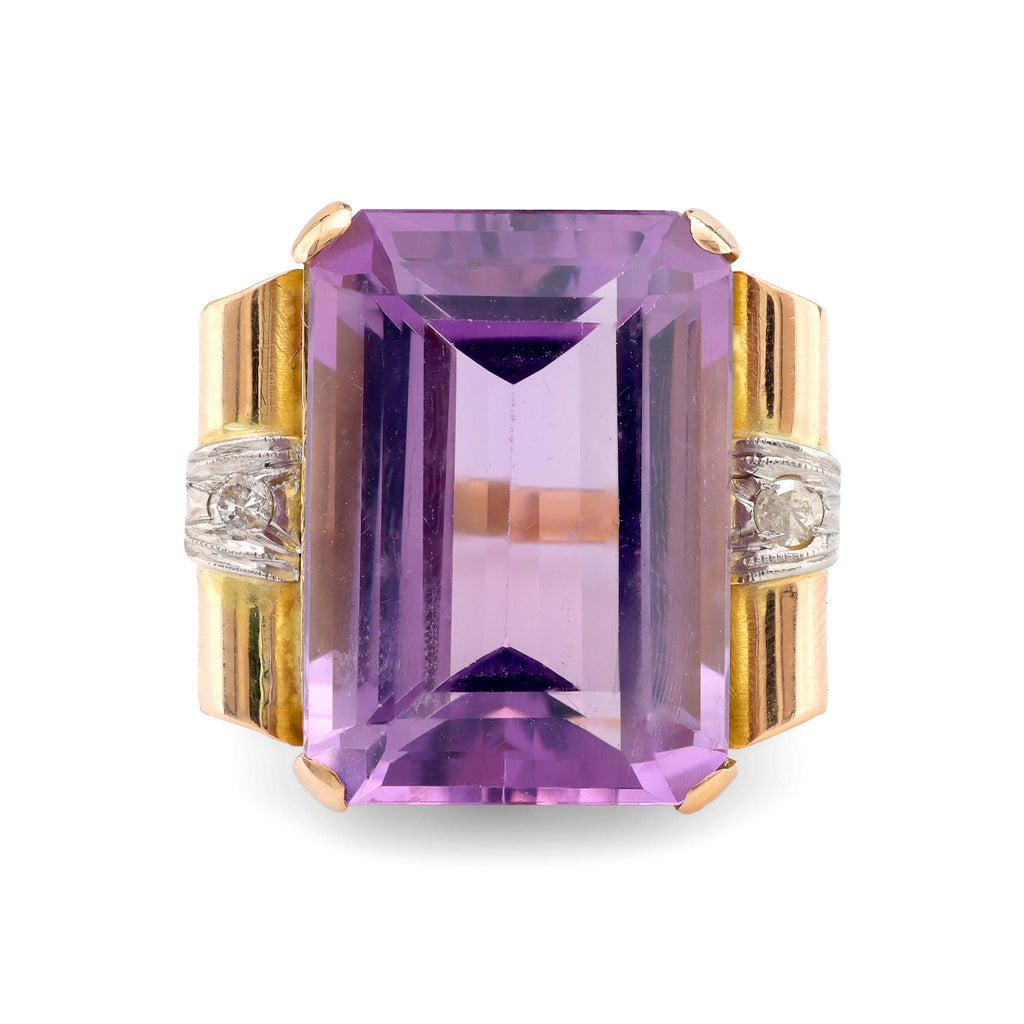 Retro 15 carat amethyst diamond 18k yellow gold cocktail ring Jack Weir & Sons