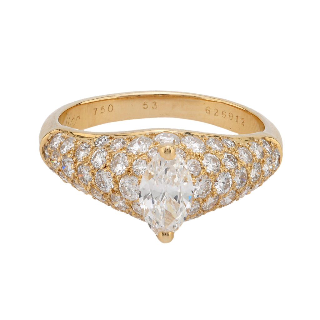 Cartier marquise cut diamond 18k yellow gold pave engagement ring Cartier