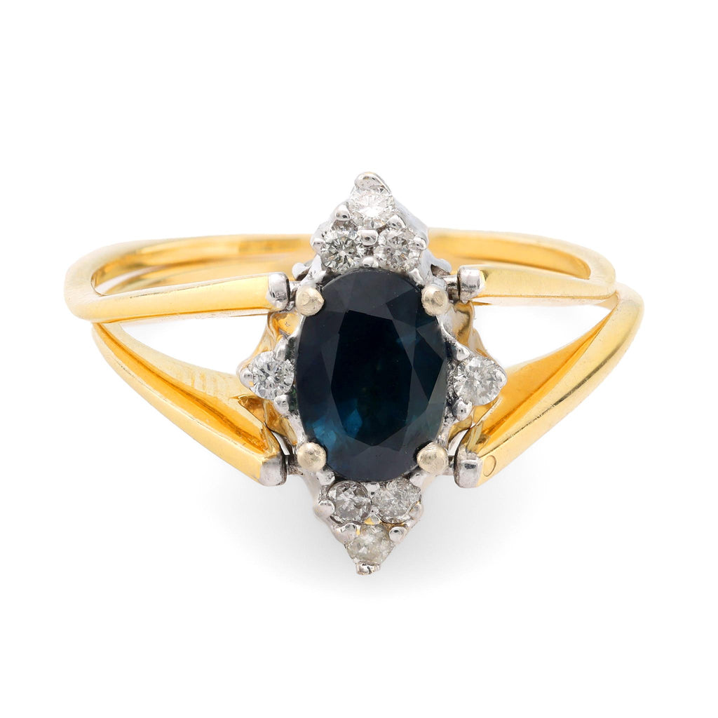 Vintage sapphire diamond yellow and white gold flip ring