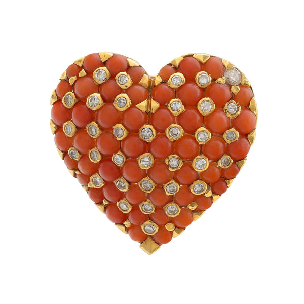 Tiffany & Co. French diamond coral 18k yellow gold heart brooch Tiffany & Co.