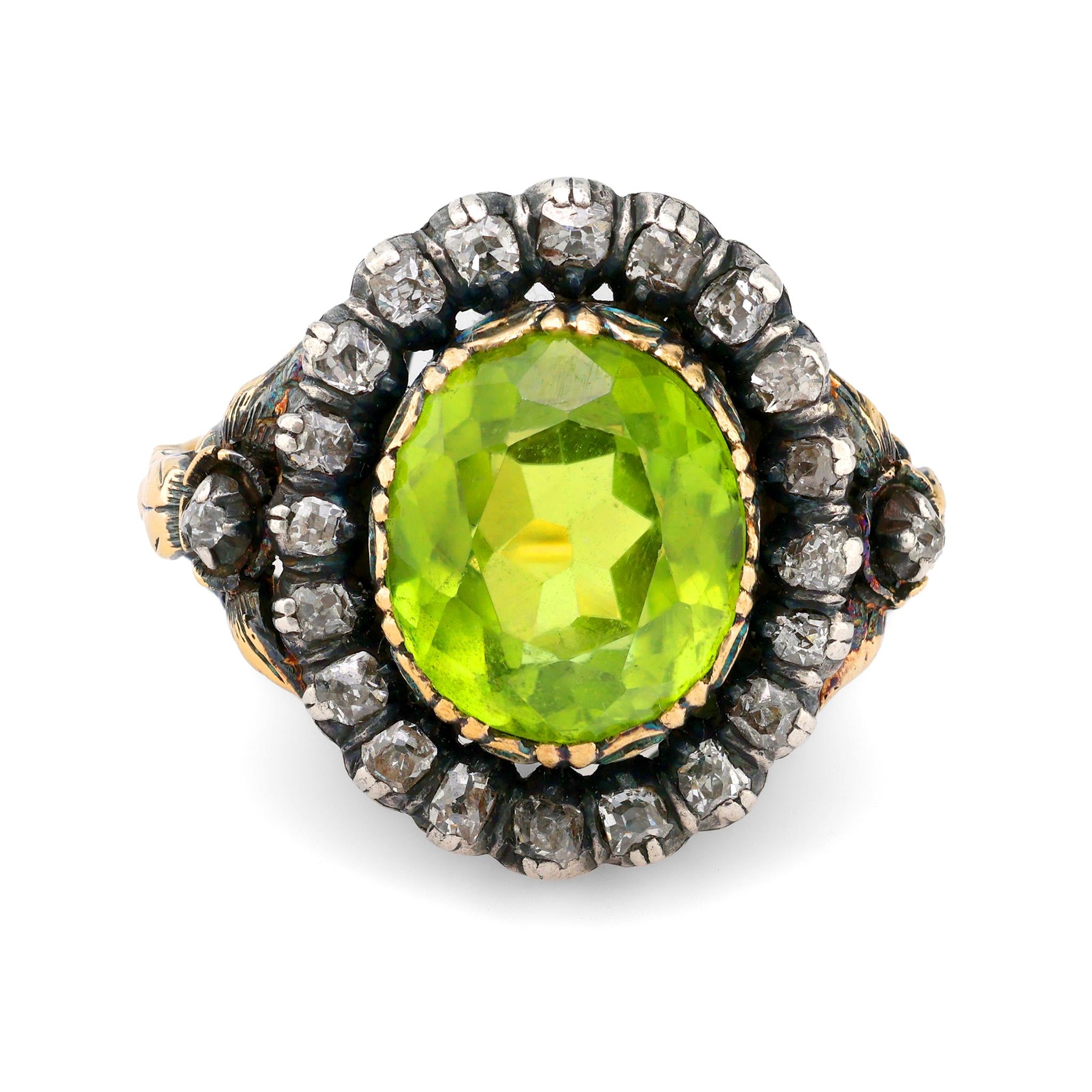 Victorian peridot diamond 14k gold ring Jack Weir & Sons