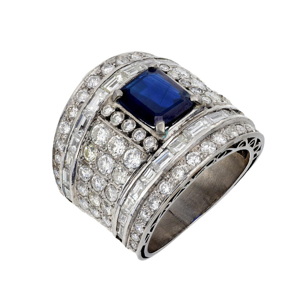 Vintage GIA 2.10 carat sapphire diamond platinum cocktail ring