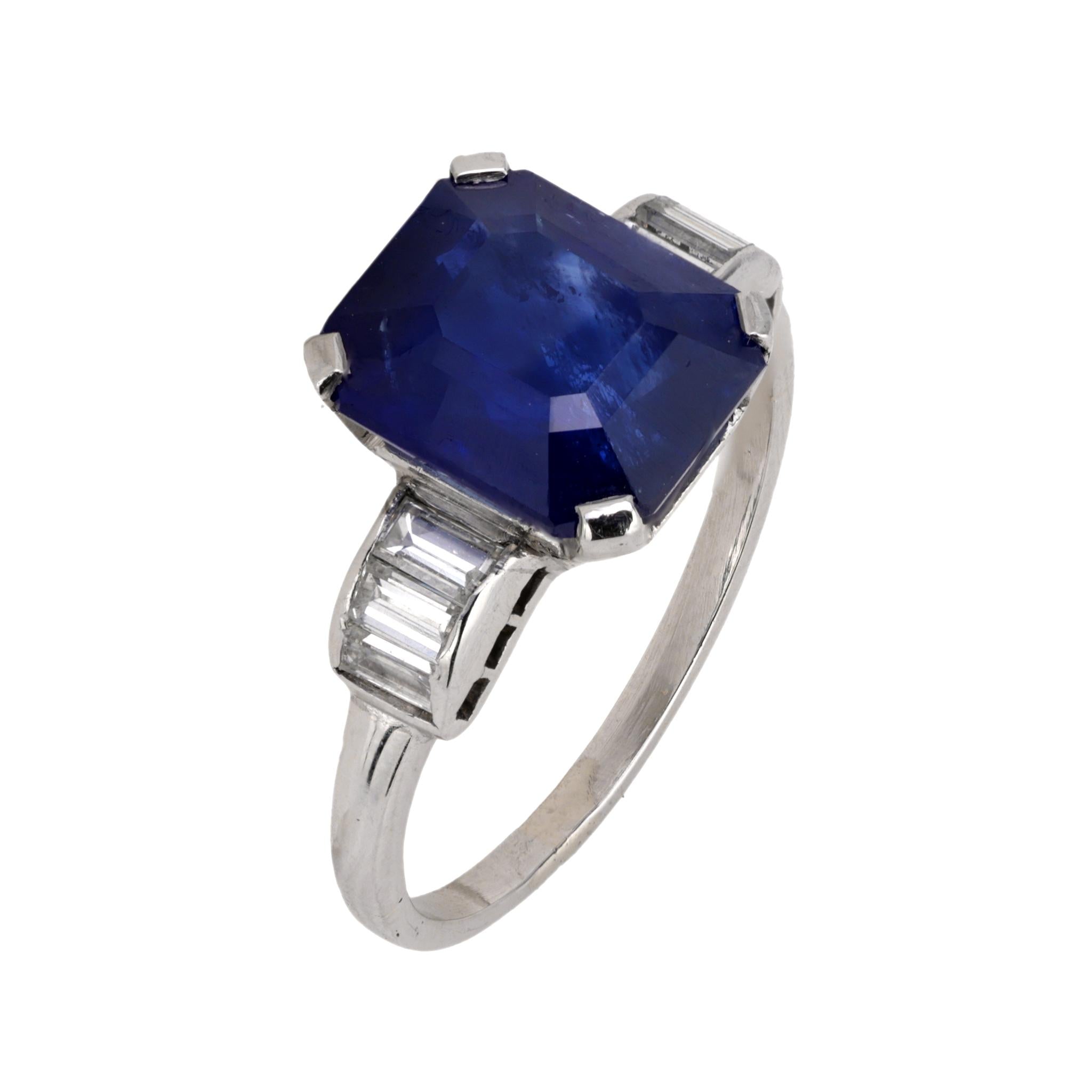 Mid Century GIA 4.02 carat sapphire diamond platinum ring Jack Weir & Sons