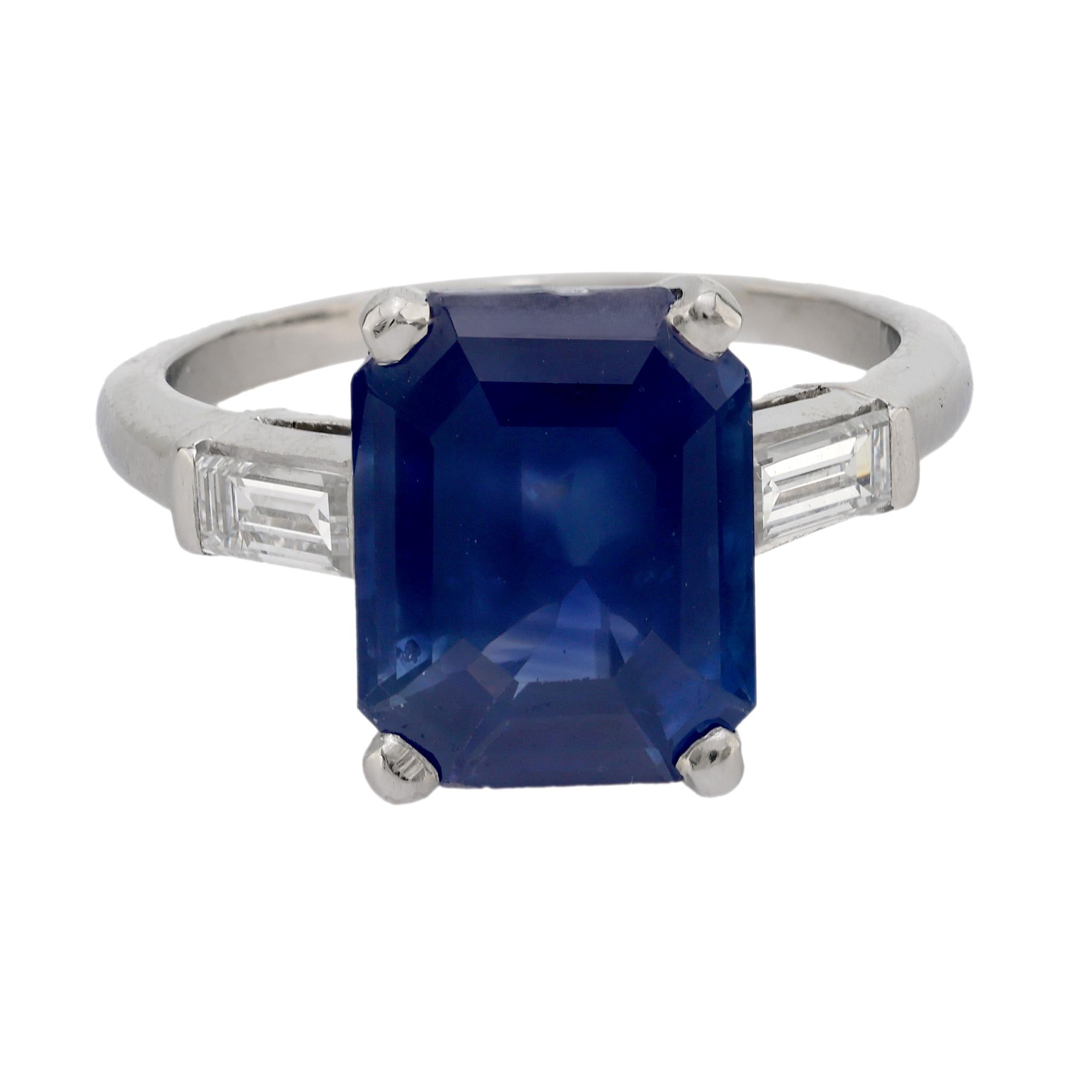 Mid Century 4.97 carat sapphire diamond platinum ring Jack Weir & Sons