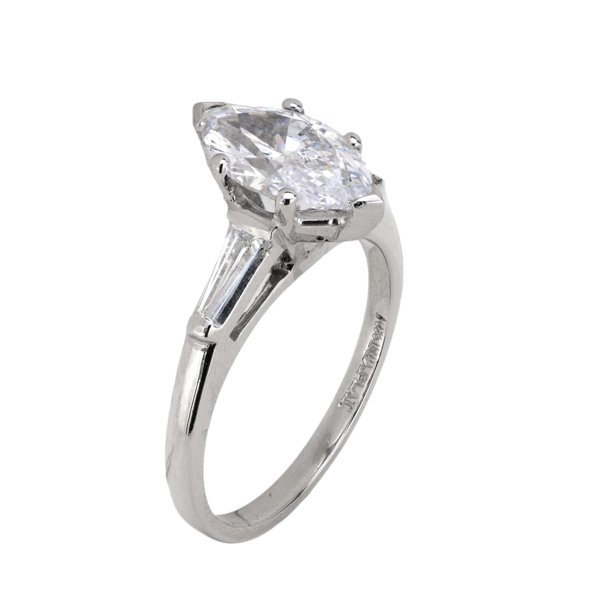 GIA 1.50 carat marquise cut diamond platinum engagement ring Jack Weir & Sons