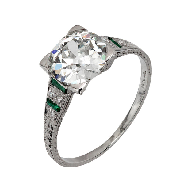 Art Deco GIA 2.23 carat diamond emerald platinum engagement ring Jack Weir & Sons