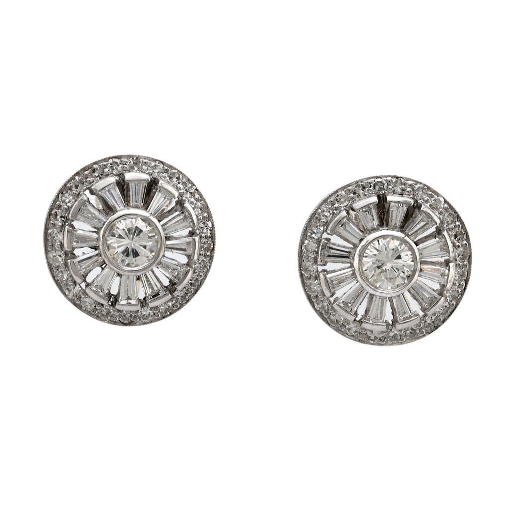 Mid Century diamond platinum earrings Jack Weir & Sons