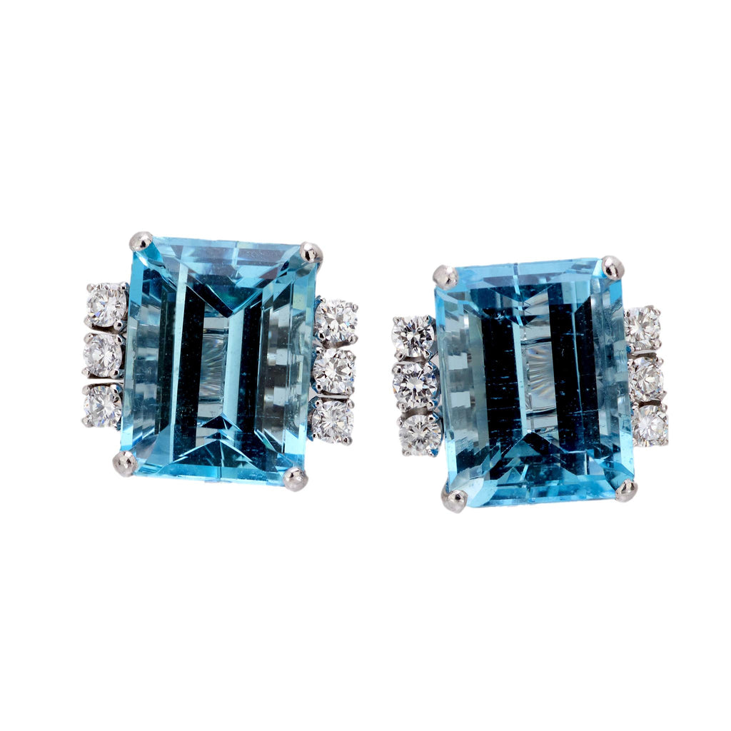 Mid Century 15.50 carat aquamarine diamond platinum earrings