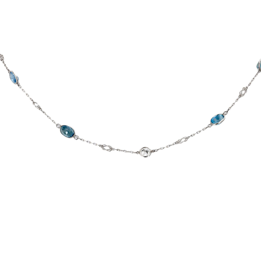 Art Deco style aquamarine diamond by the yard platinum chain Jack Weir & Sons