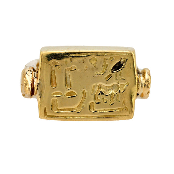 Egyptian revival 18k yellow gold hieroglyphic snake ring Jack Weir & Sons