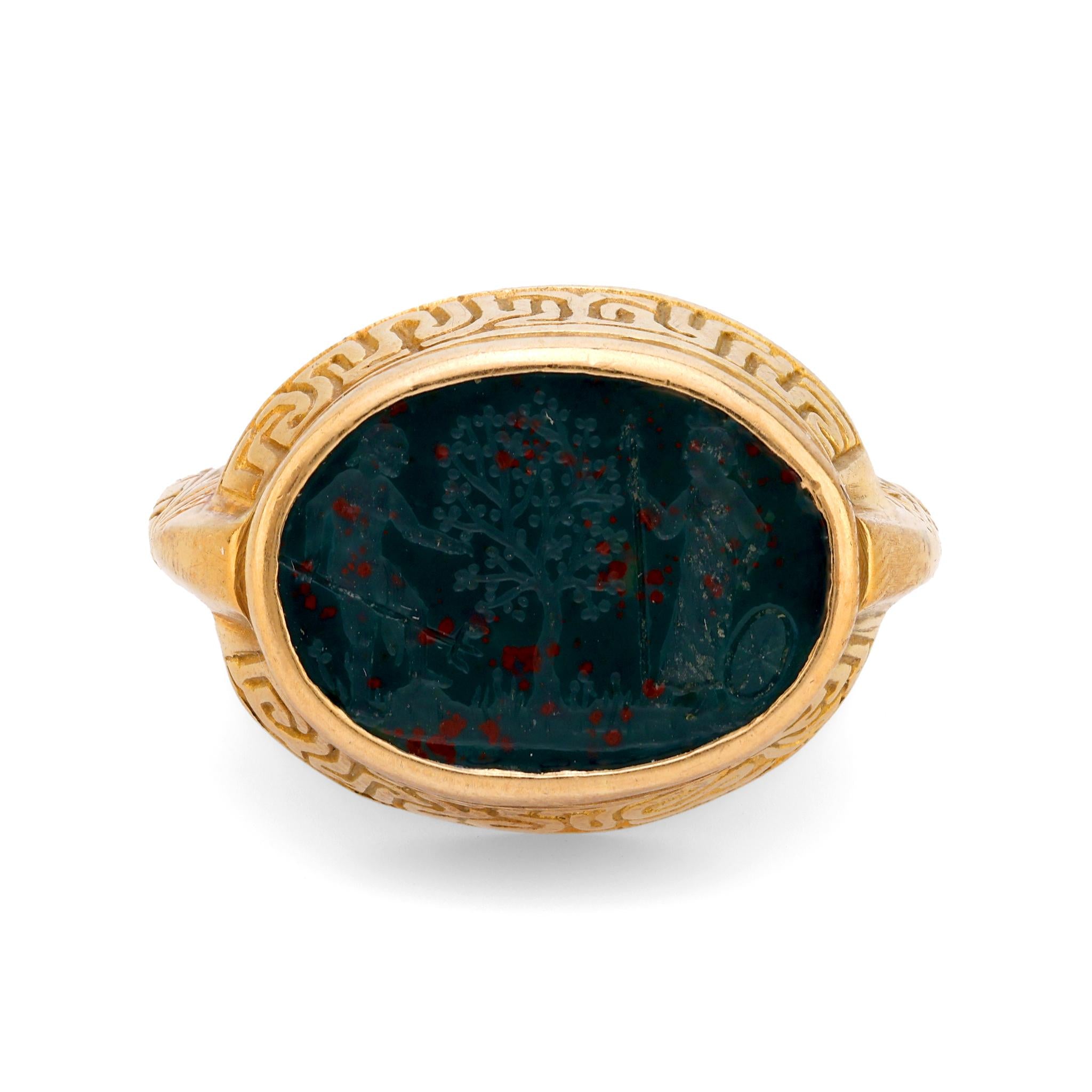 Zolotas vintage bloodstone 18k yellow gold intaglio ring Zolotas