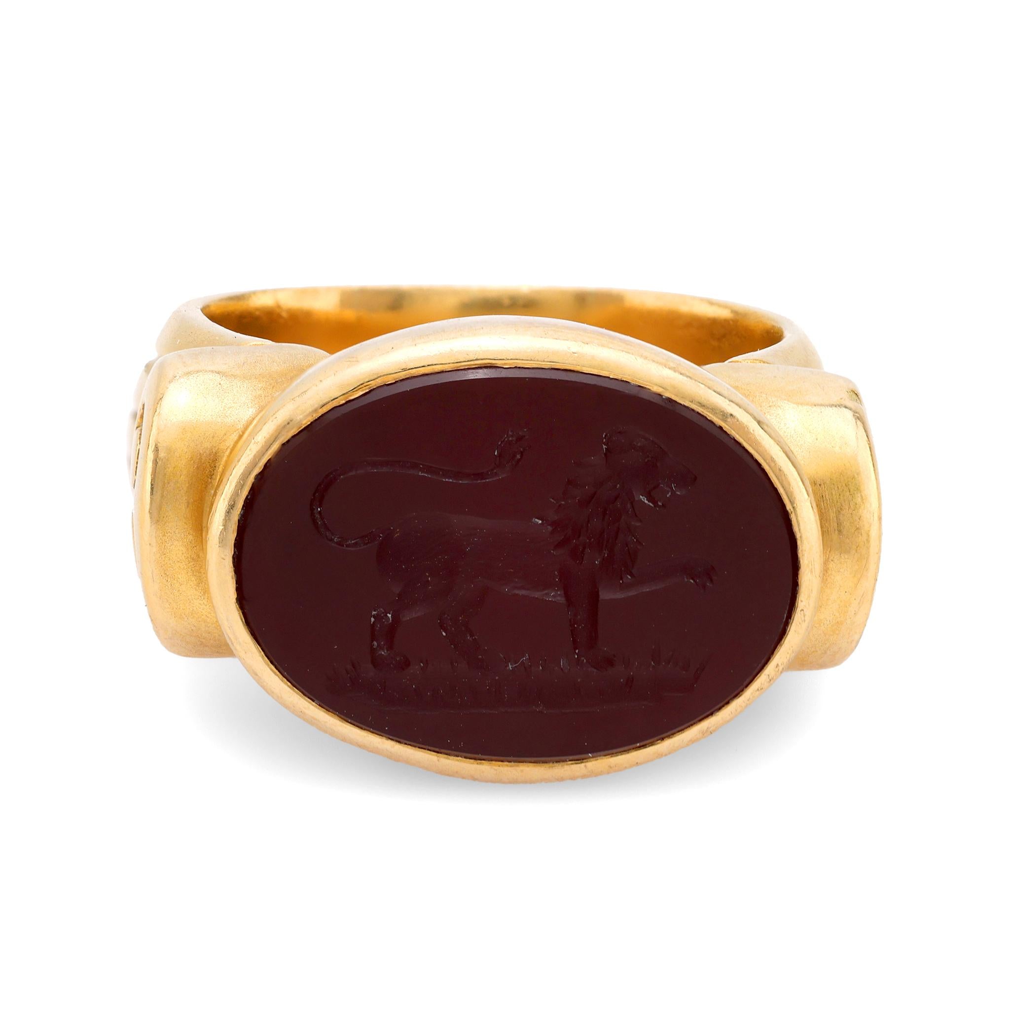 Barry Kieselstein-Cord carnelian 18k yellow gold intaglio lion ring