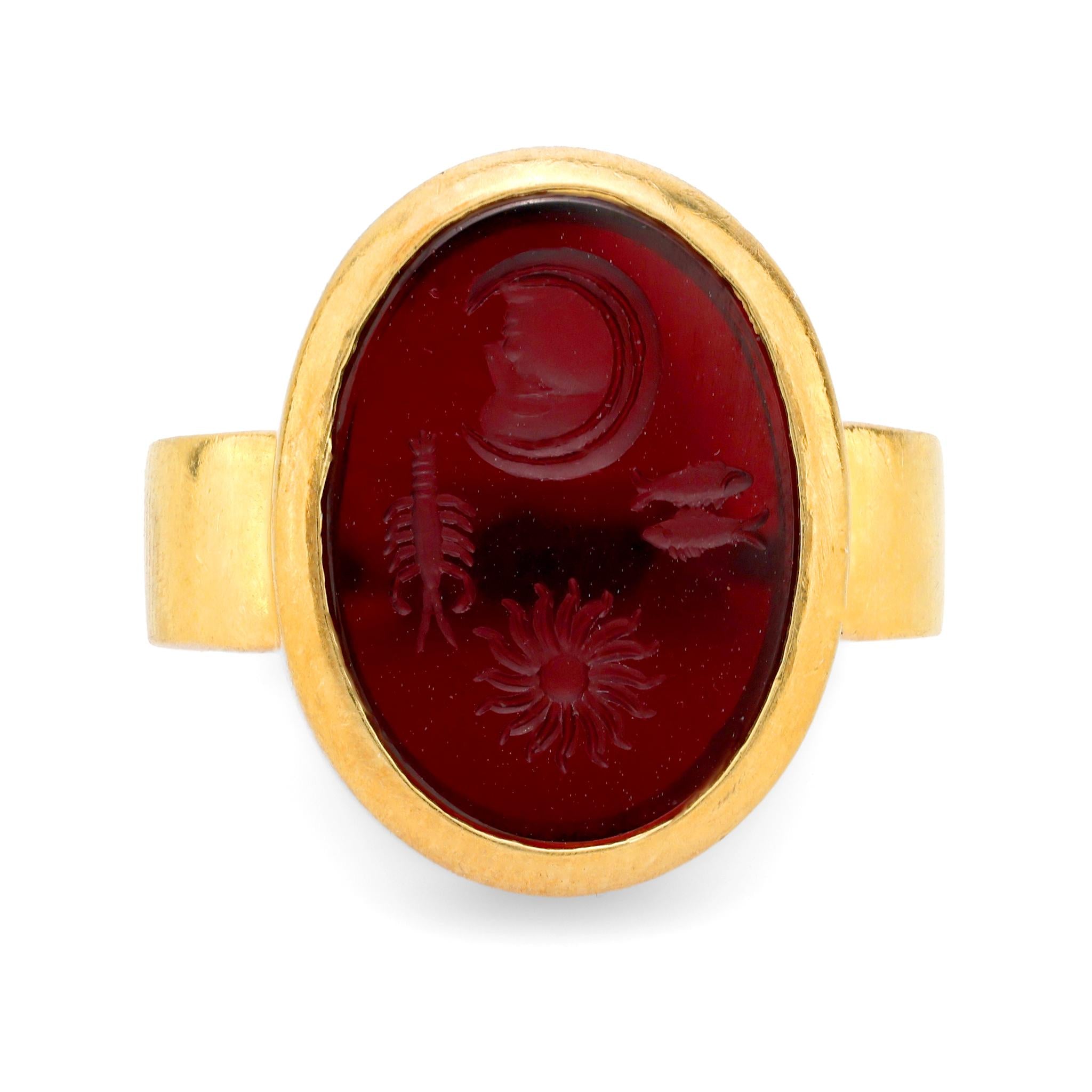 Barry Kieselstein-Cord red stone 18k yellow gold intaglio ring