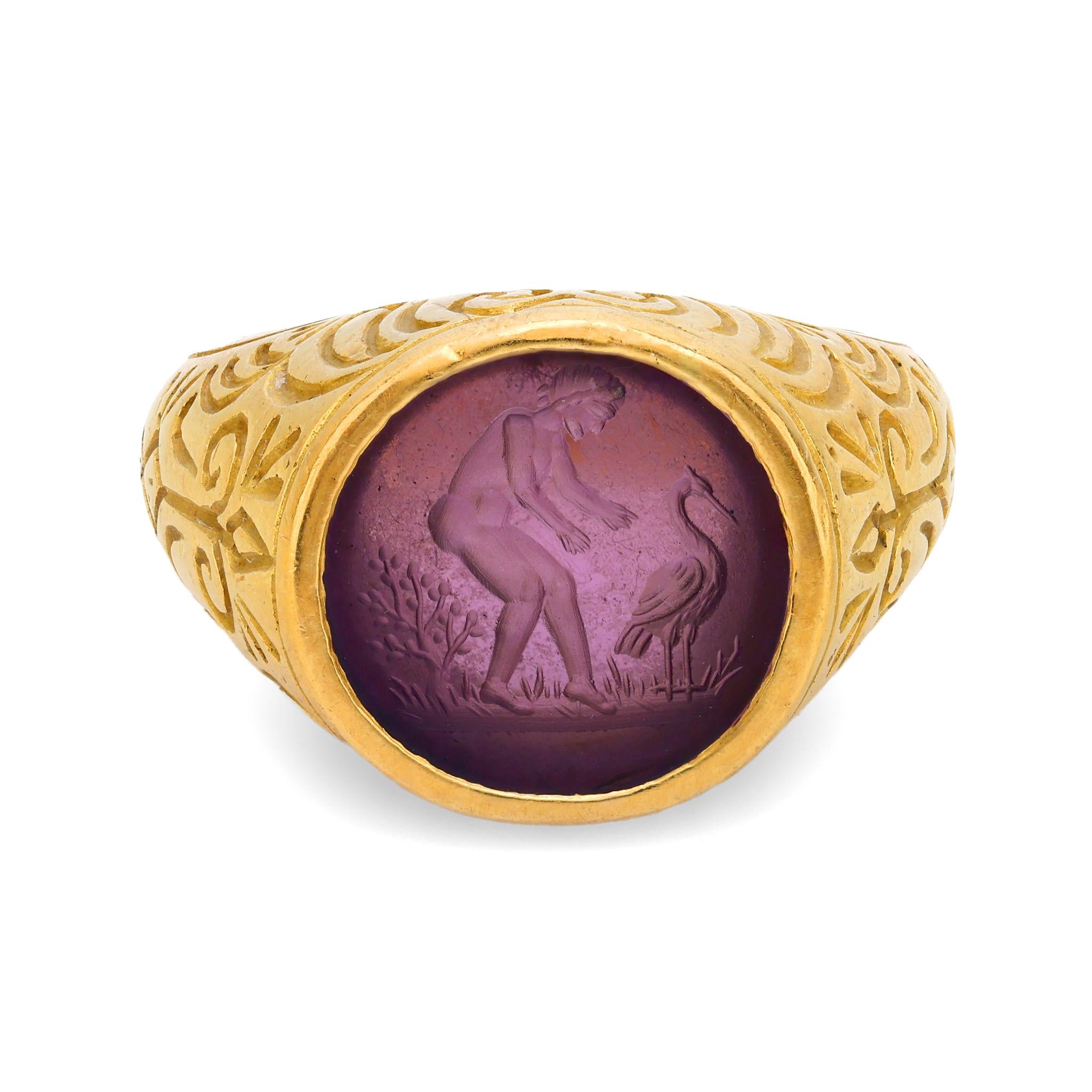 Barry Kieselstein-Cord amethyst 18k yellow gold intaglio ring