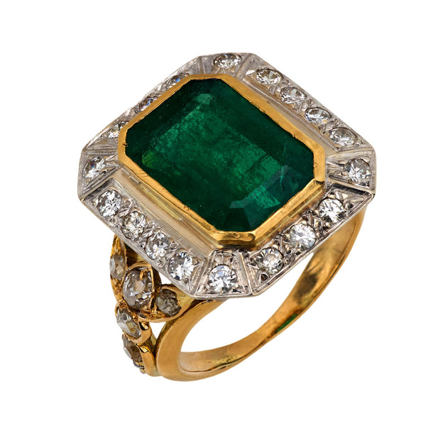 Vintage 5.60 carat emerald diamond 18k yellow gold cocktail ring Jack Weir & Sons