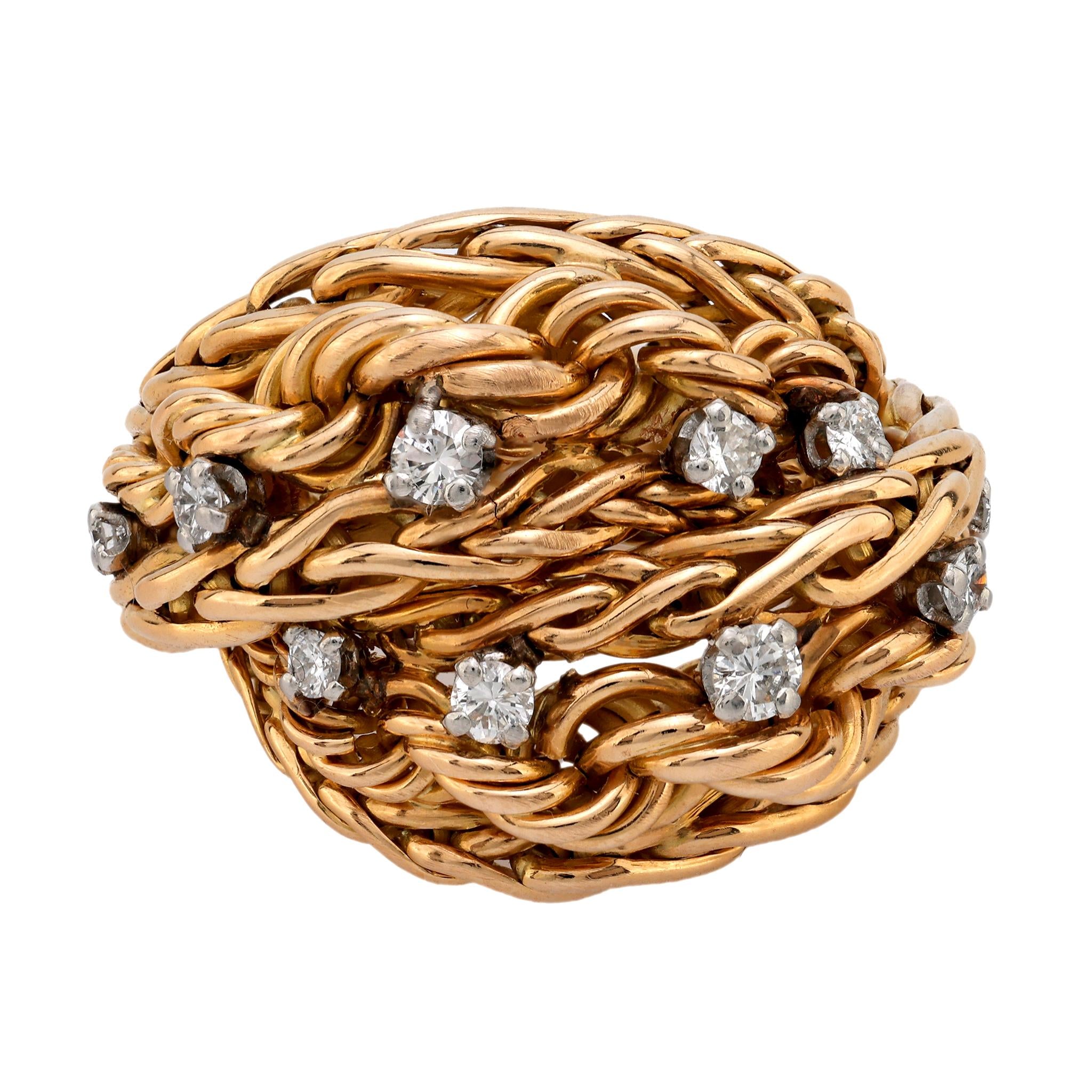 Sterle French diamond 18k yellow gold braided ring Jack Weir & Sons