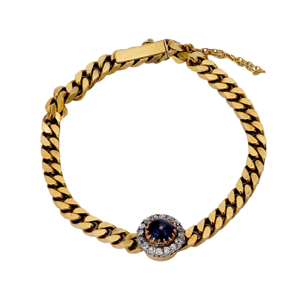 Antique sapphire diamond 14k yellow gold chain bracelet