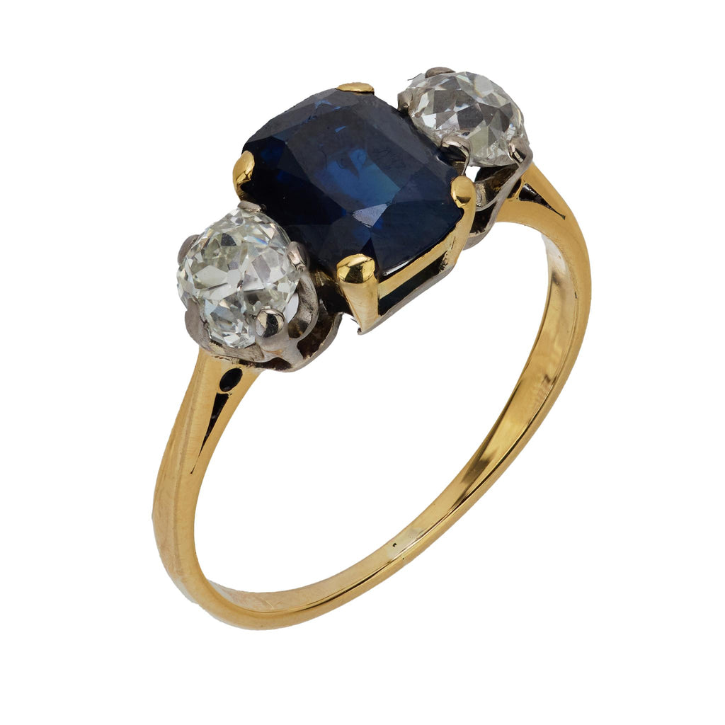 Victorian GIA 1.50 carat no heat sapphire diamond 18k yellow gold ring Jack Weir & Sons