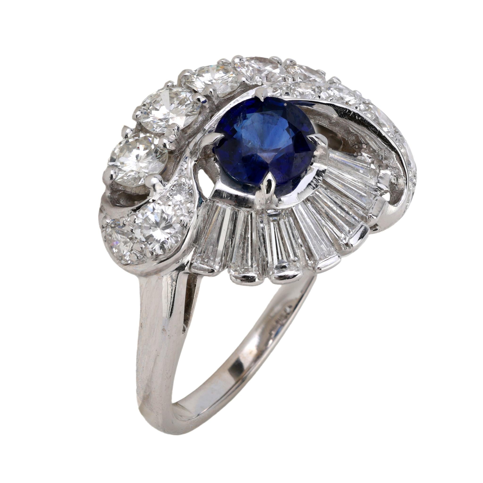 Vintage 1.06 carat sapphire diamond 14k white gold cocktail ring