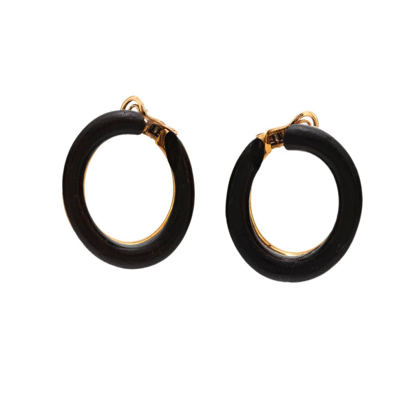 Van Cleef & Arpels French 18k yellow gold and ebony wood hoop earrings Van Cleef & Arpels