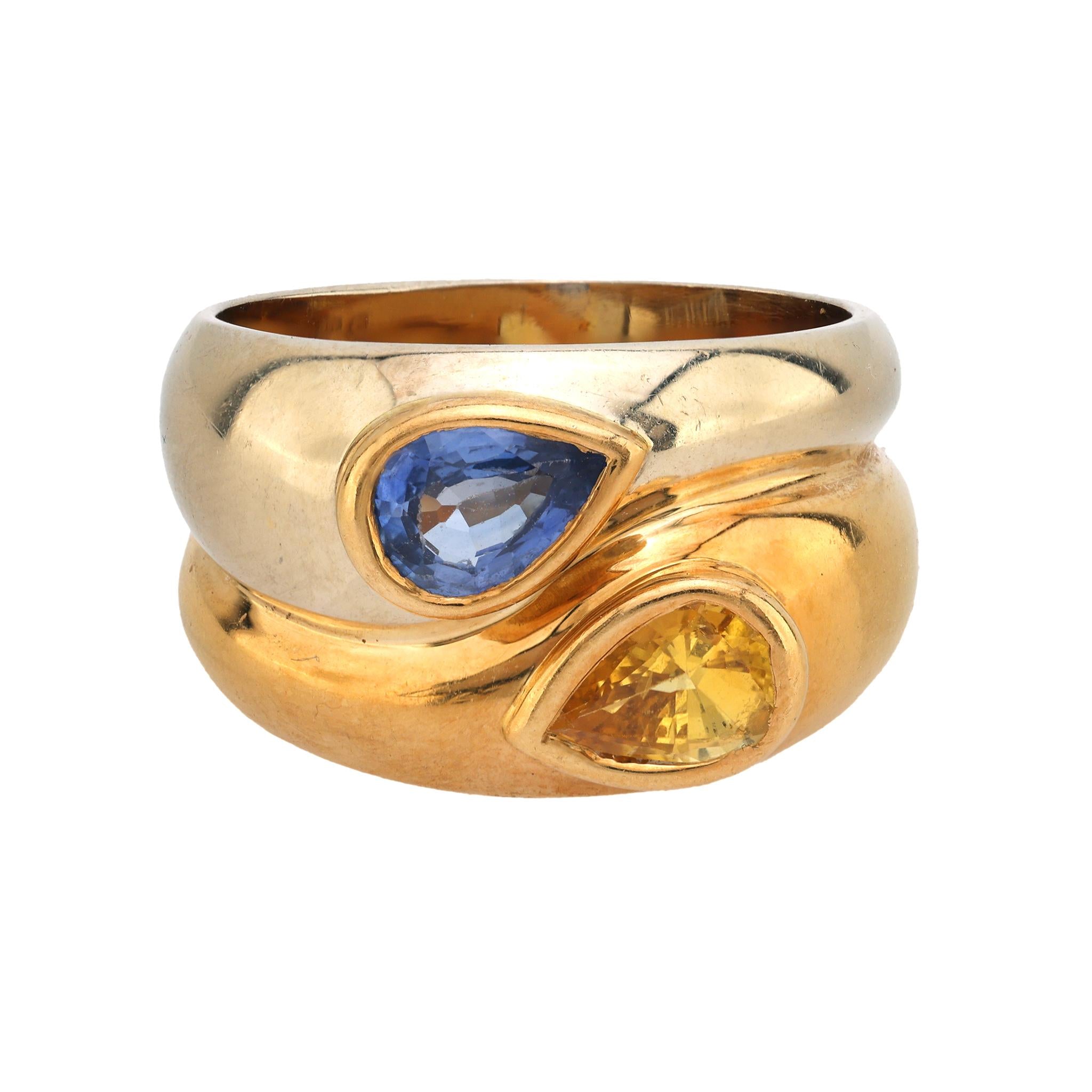 Avakian vintage blue and yellow sapphire 18k yellow gold ring Jack Weir & Sons