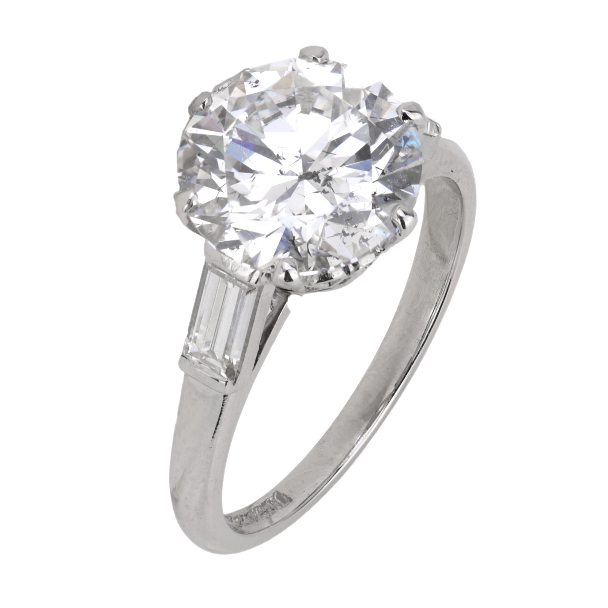 GIA 3.48 carat round brilliant cut diamond platinum engagement ring Jack Weir & Sons