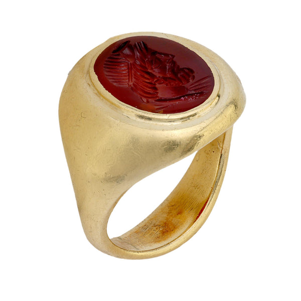 Vintage carnelian 18k yellow gold intaglio ring Jack Weir & Sons