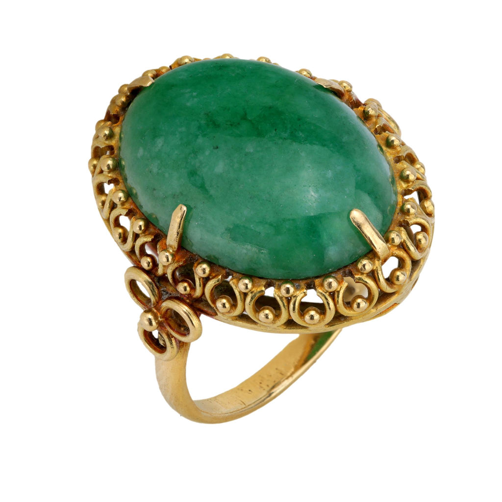 Vintage cabochon jade 18k yellow gold cocktail ring Jack Weir & Sons