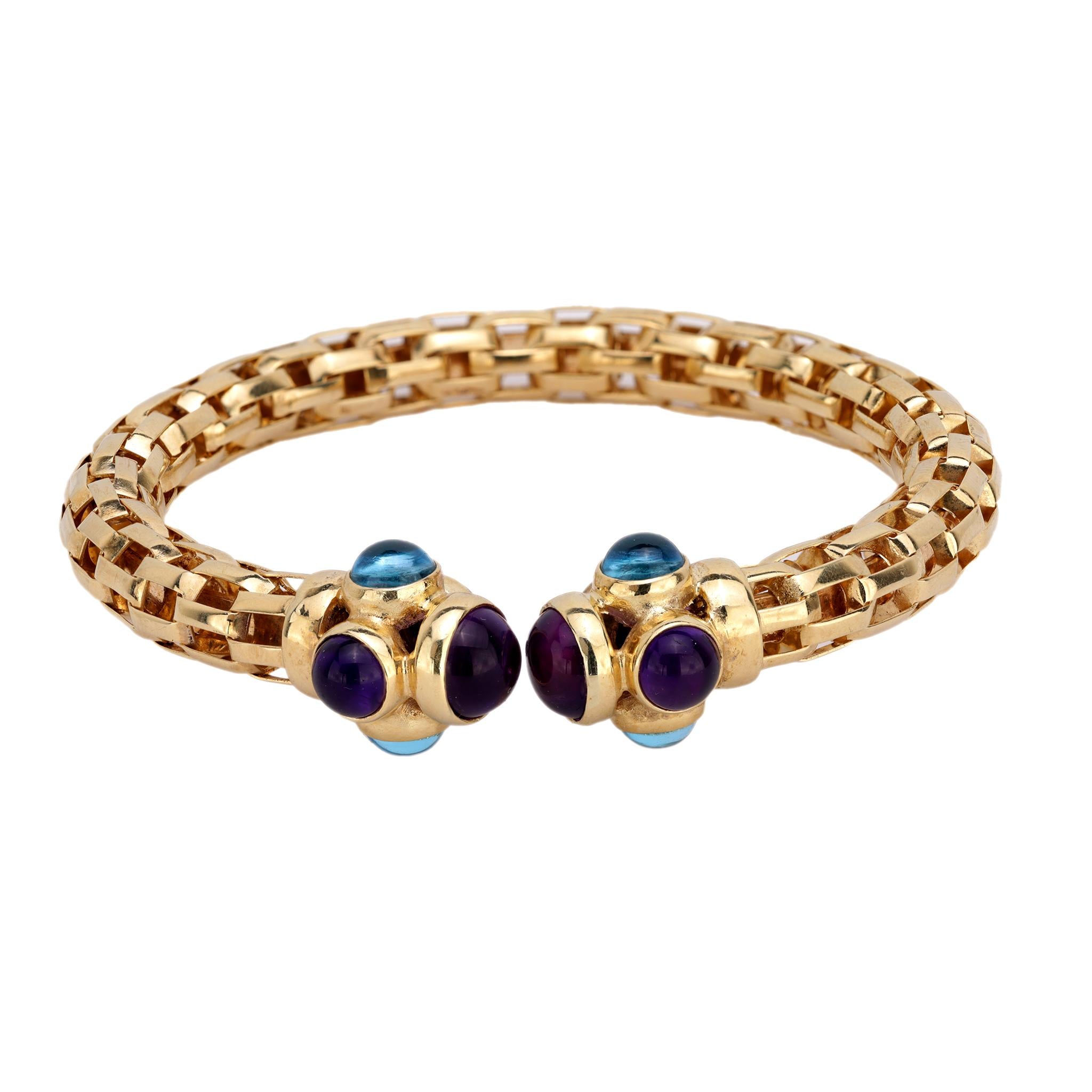 Vintage amethyst blue topaz 14k yellow gold bangle