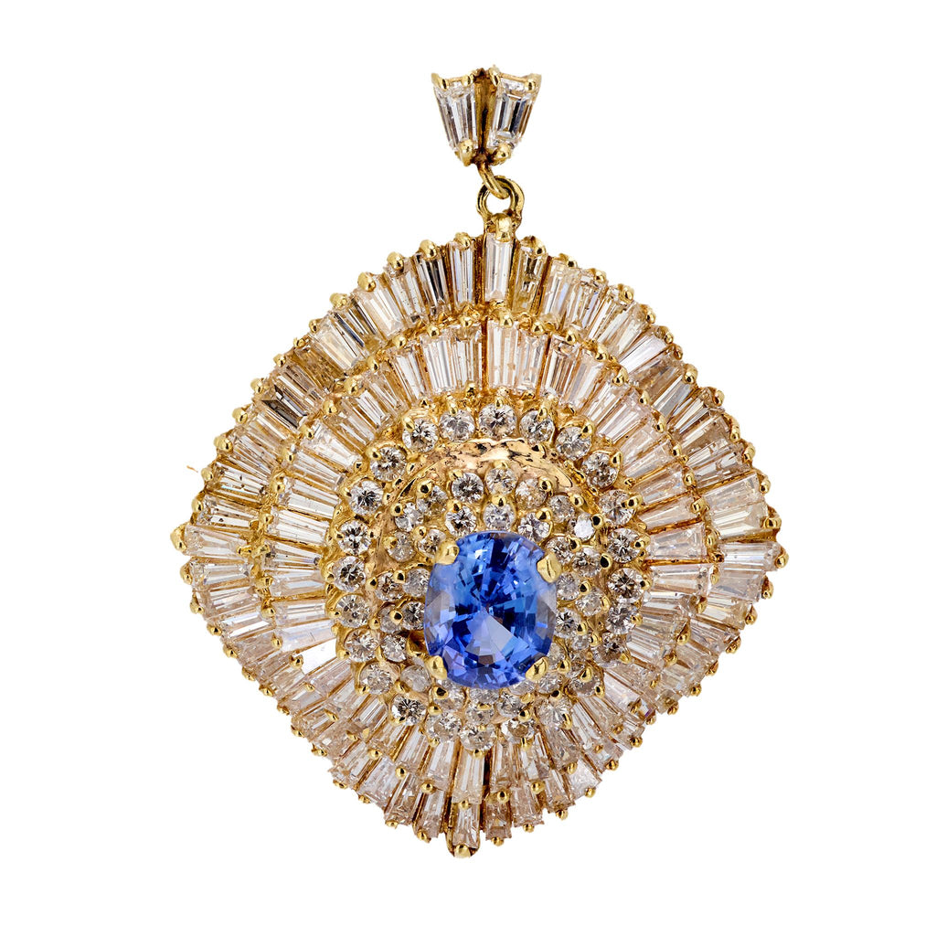 Vintage 11.20 total weight sapphire diamond 18k yellow gold pendant