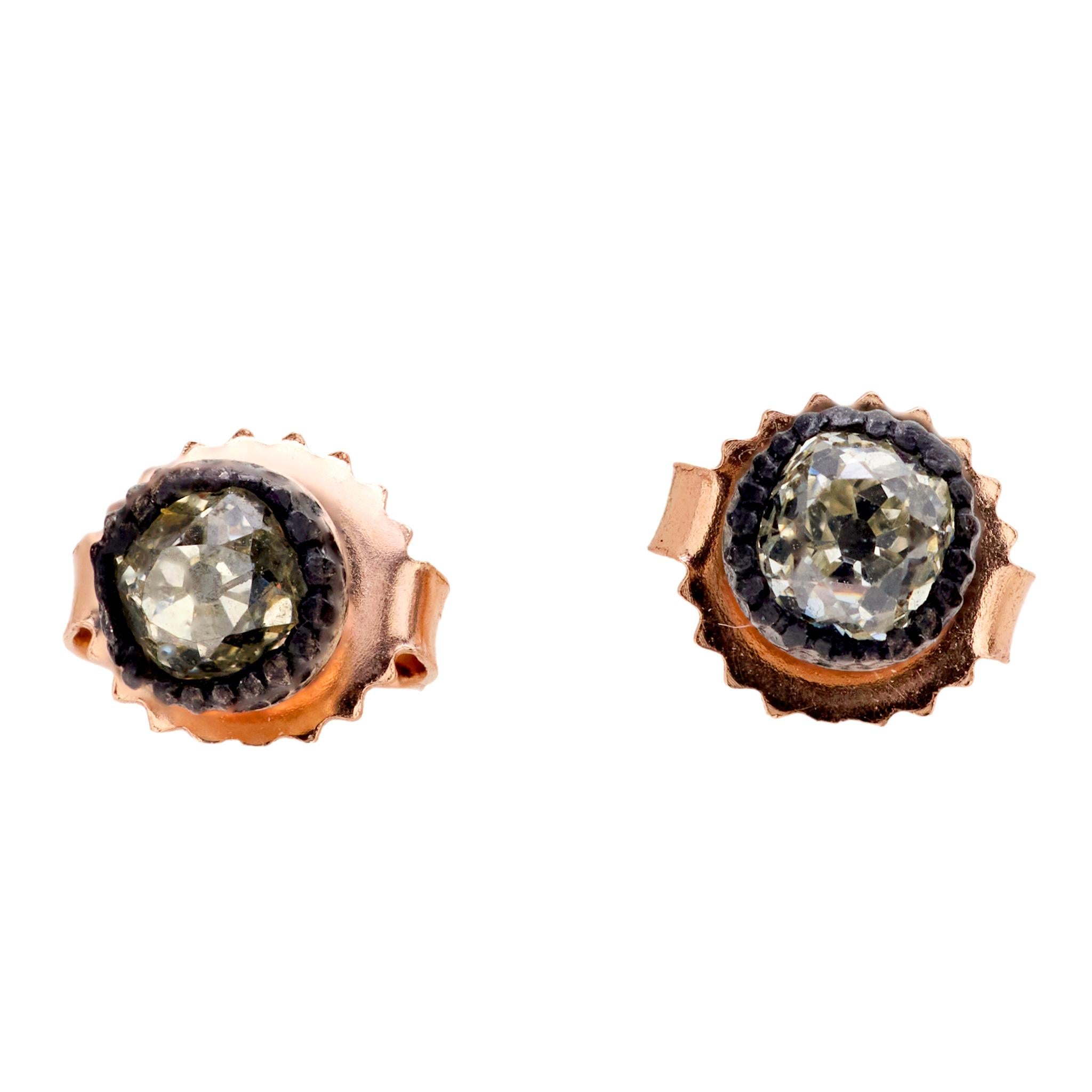 Antique .60 carat diamond 14k rose gold and silver stud earrings Jack Weir & Sons