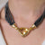 Vintage citrine diamond hematite bead 14k yellow gold necklace Jack Weir & Sons