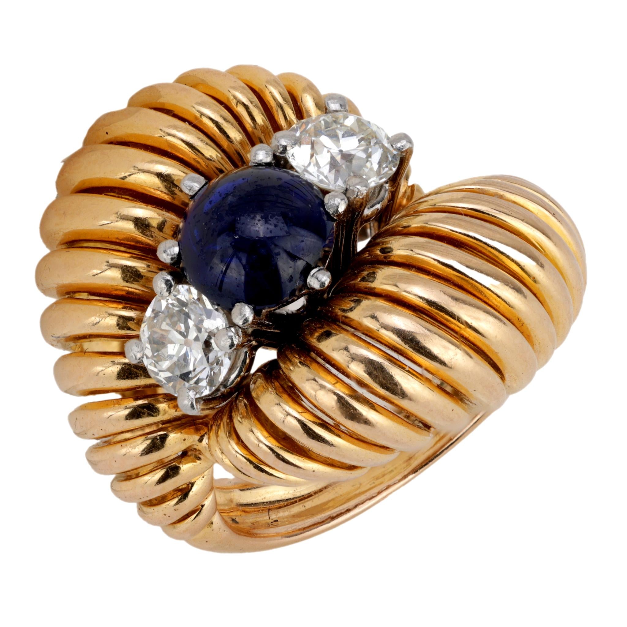 Gubelin sapphire diamond 18k yellow gold cocktail ring