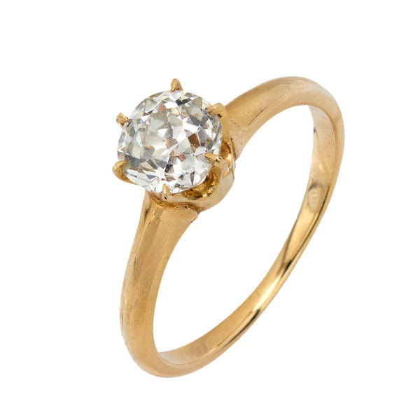 Victorian GIA .88 carat old mine cut diamond 14k yellow gold engagement ring Jack Weir & Sons