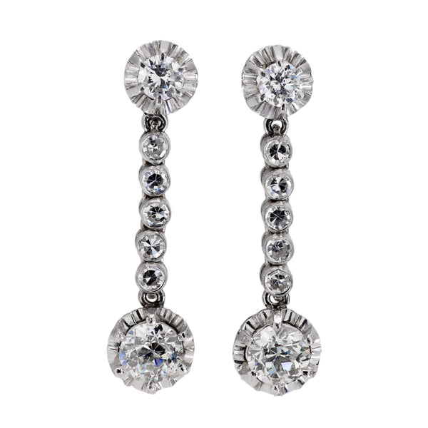 Mid Century 2 carat total weight diamond platinum earrings