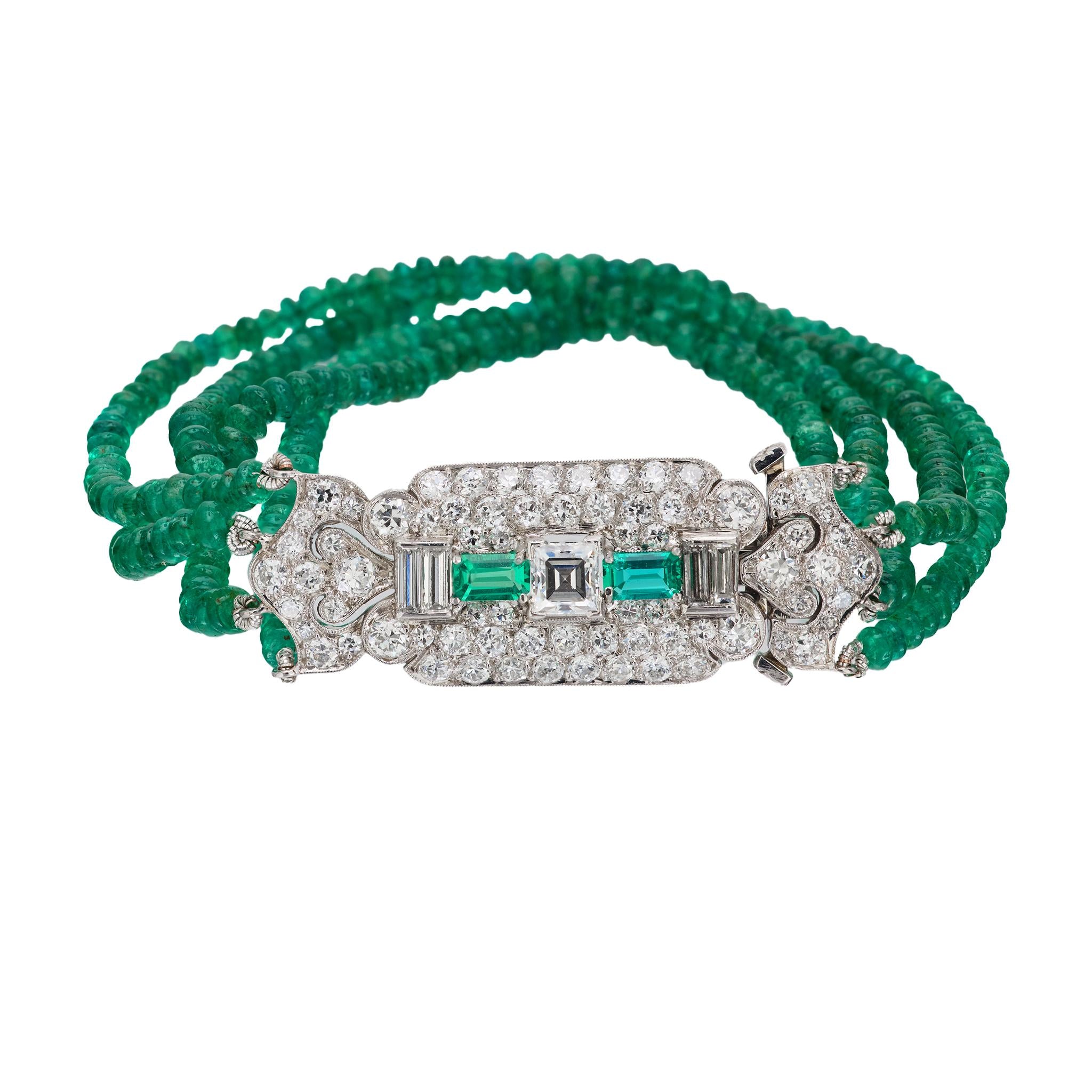 Tiffany & Co. Art Deco emerald diamond platinum bracelet