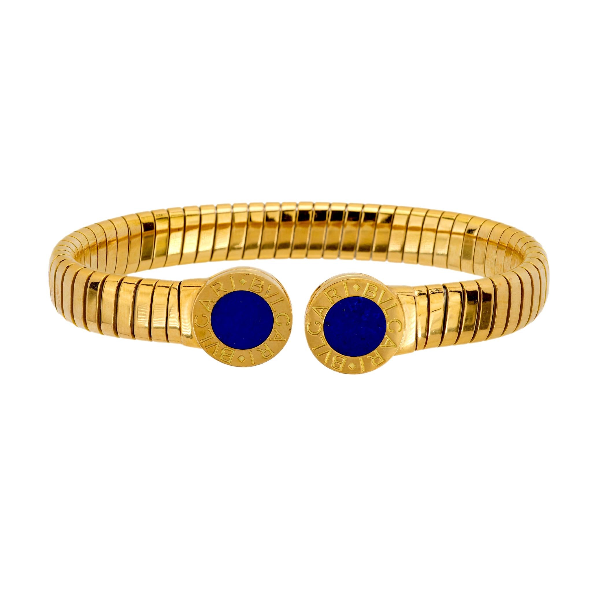 Vintage Bvlgari lapis 18k yellow gold tubogas cuff Bvlgari