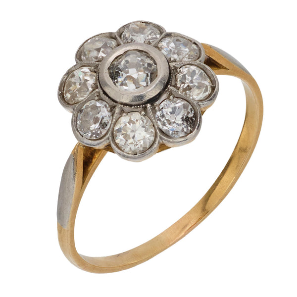 Victorian diamond 18k yellow gold and platinum flower ring Jack Weir & Sons