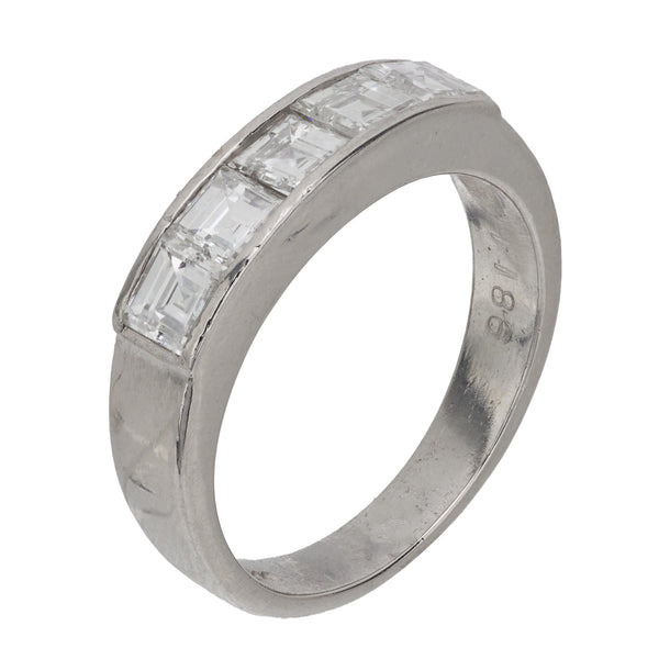 Modern Carré cut diamond platinum five stone wedding band Jack Weir & Sons