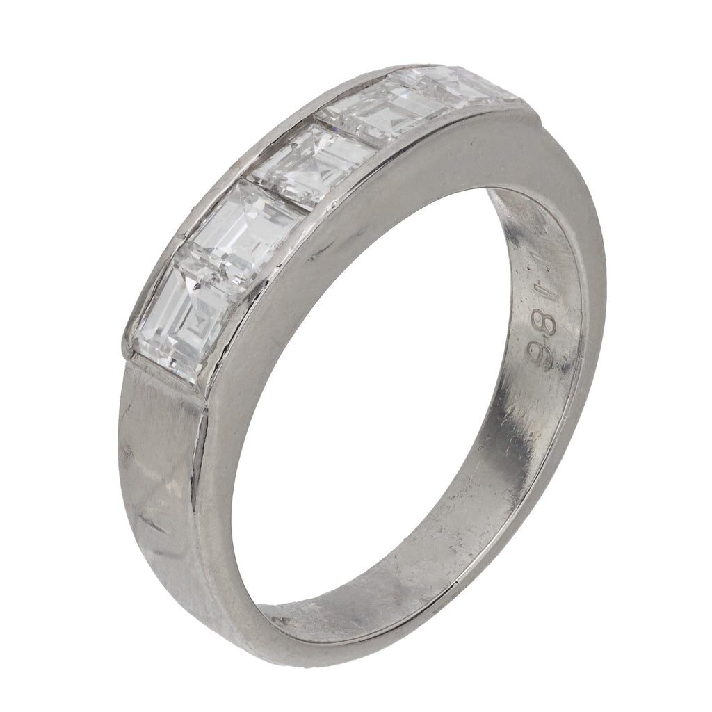 Modern Carré cut diamond platinum five stone wedding band Jack Weir & Sons