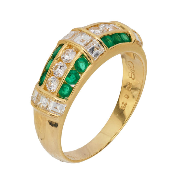 Vintage diamond emerald 18k yellow gold band